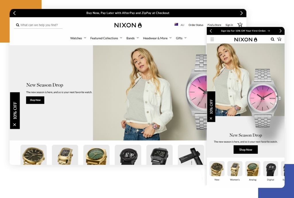 Nixon's website demonstrating web responsiveness on mobile and desktop.